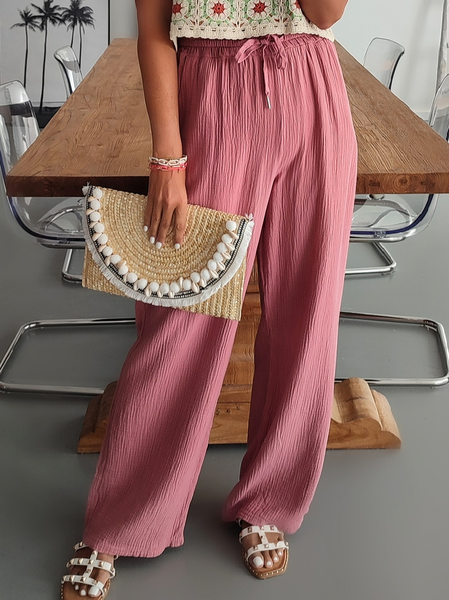 

Plain Regular Fit Cotton-Blend Plain Casual Pants, Pink, Pants