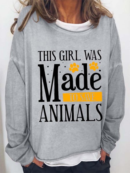 

Women Dog Animal Printing Casual Loose Crew Neck Sweatshirt, Gray, Hoodies&Sweatshirts