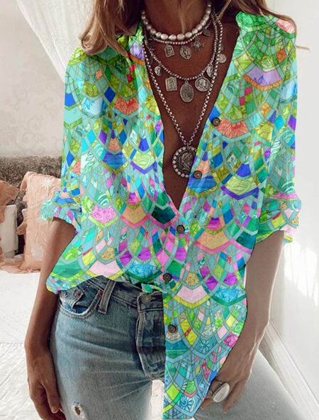

Regular Fit Casual Geometric Long sleeve Blouse, Multicolor, Shirts & Blouses