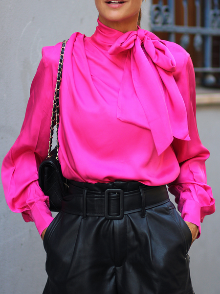 

Autumn H-Line No Elasticity Others Long sleeve Daily Tops, Rose red, Blouses and Shirts