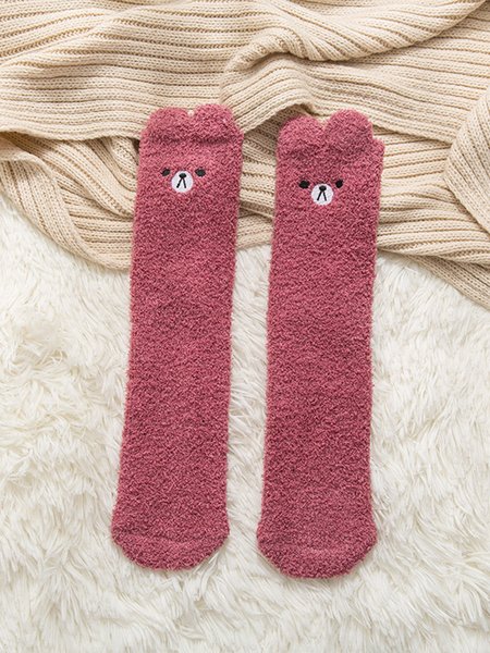 

Casual Animal Print Coral Fleece Socks Everyday Home Rug Socks Accessories, Deep pink, Socks