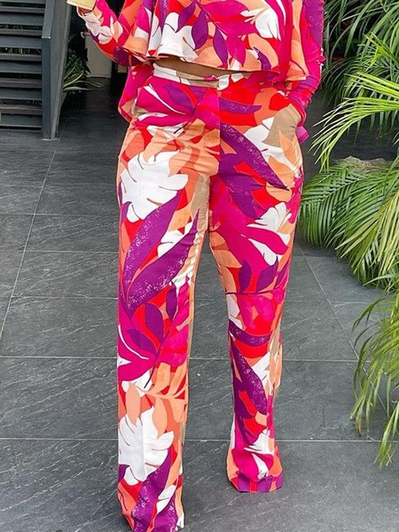 

High Waist Daily Regular Fit Urban Fashion Pants, Rose red, Wide Leg Pants