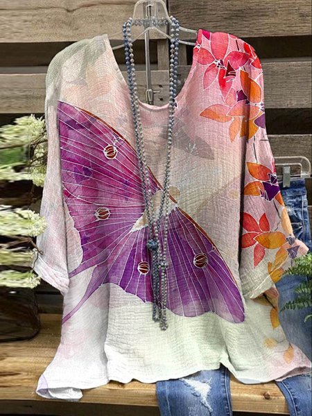 

Floral Casual Cotton-Blend Tops, Multicolor, Shirts & Blouses