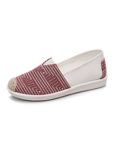 

JFN Geometric Print Non-slip Soft Sole Round Toe Pumps Slip-on Canvas Flats, Color4, Flats