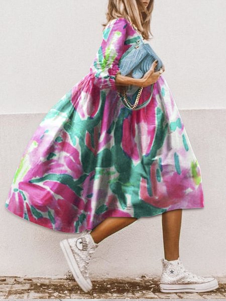 

Vacation Floral V Neck Dresses, Multicolor, Dresses