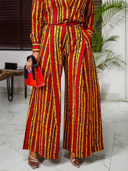 

Striped Printed Fashion Wide Leg Pants, Red, Wide Leg Pants