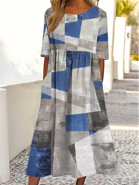 

Geometric Crew Neck Casual Dresses, Multicolor, Dresses
