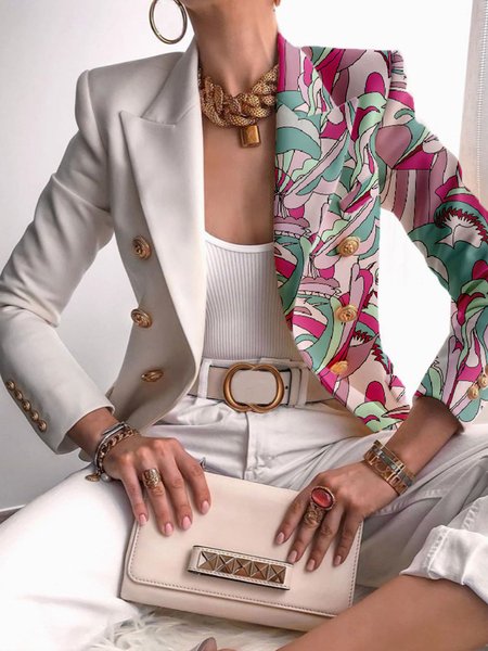 

Elegant Work Abstract Printed Long Sleeve Lapel Collar Blazer, As picture, Blazers