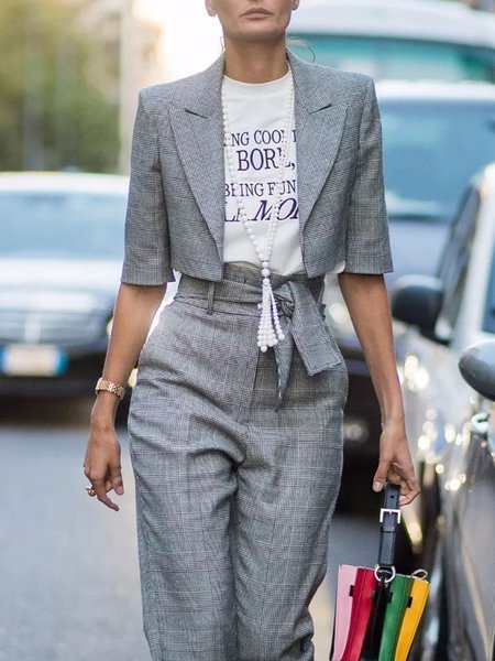

Crop Half sleeve Daily Lapel Collar Regular Fit Urban Blazer, Gray, Blazers