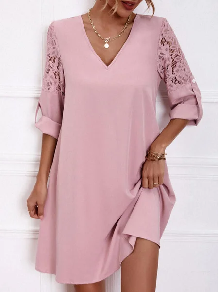 

Elegant Plain Lace V Neck Prom Dresses, Pink, Dresses