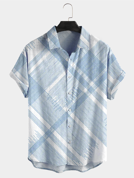 

Cotton Linen Style American Casual Basic Versatile Geometric Striped Linen Shirt, As picture, Men's Floral shirt