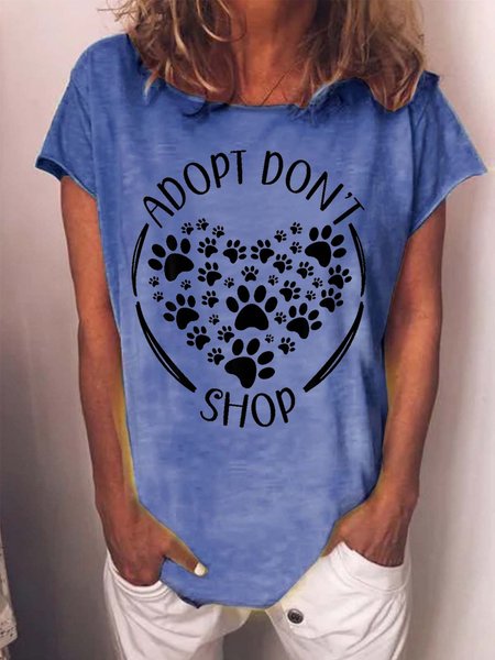 

Women Dog Animal Printing Loose T-Shirt, Blue, T-shirts