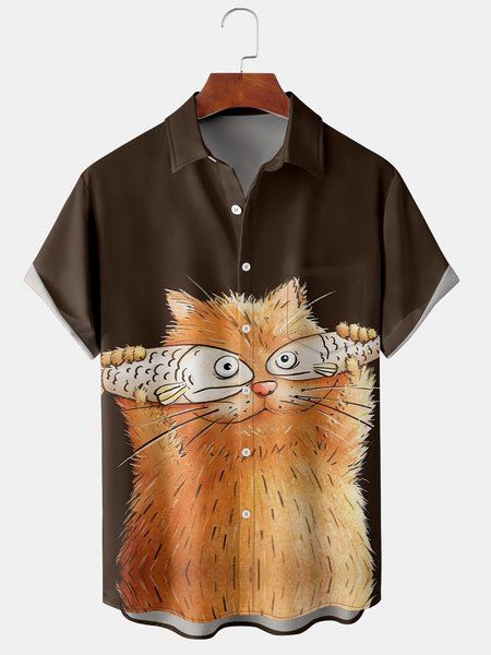 

Men's Animal Print Casual Short Sleeve Hawaiian Shirt with Chest Pocket, Coffee, Men's Floral shirt