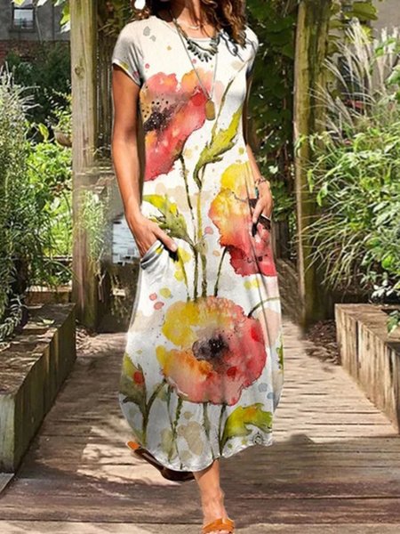 

Crew Neck Casual Floral Dresses, Multicolor, Dresses
