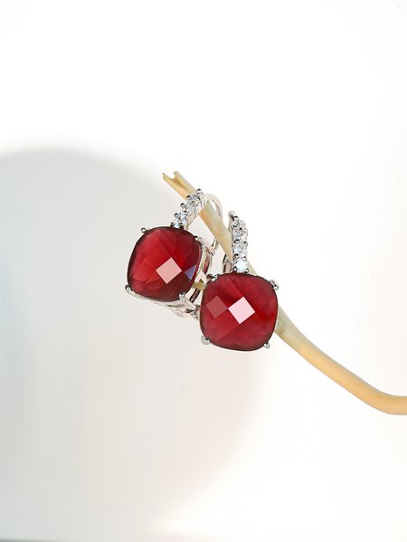 

Large Stone Earrings Set with Rhinestones, Red, Earrings
