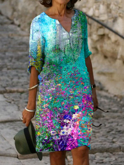 

Casual Floral V Neck Vacation Dress, Multicolor, Dresses