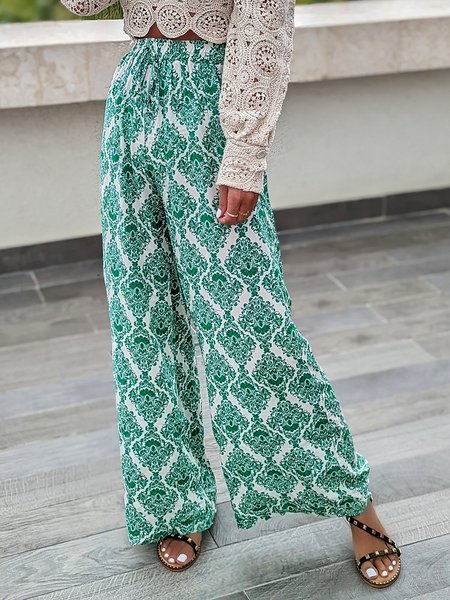 

Casual Vacation Ethnic Regular Fit Casual Long Pants, Green, Pants