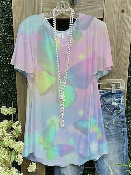 

Casual Crew Neck Butterfly T-Shirt, Multicolor, T-Shirts