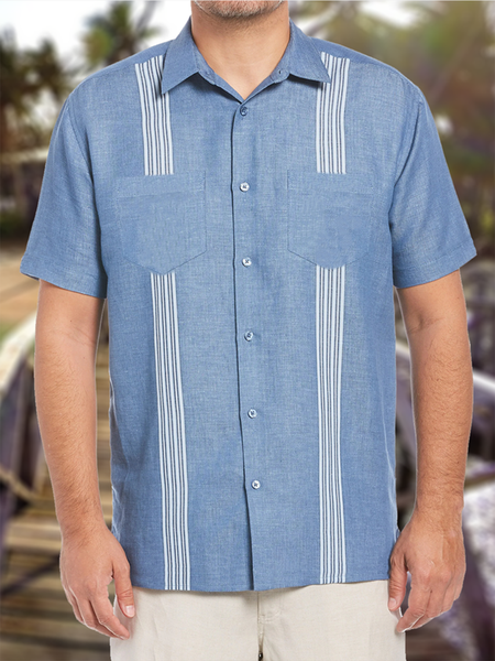 

Cotton Linen Style American Casual Basic Versatile Striped Linen Shirt, As picture, Men's Floral shirt