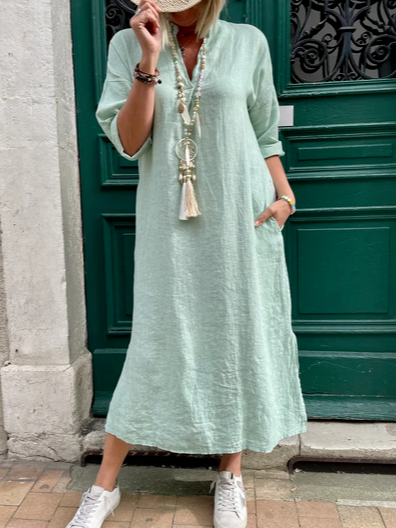 

Casual Plain V Neck Dresses, Green, Dresses