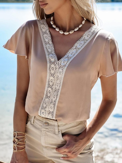 

Plain Cotton-Blend Casual Tops, Khaki, Shirts & Blouses