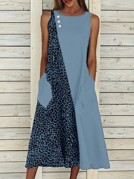 

Cotton Casual Sleeveless Woven Dresses, Blue, Denim Dresses