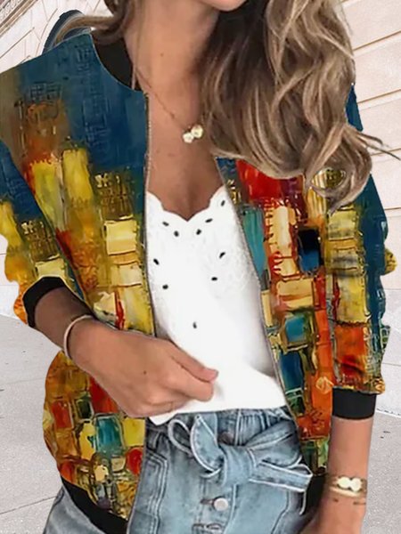 

Crew Neck Vacation Other Coat, Multicolor, Jackets