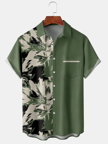 

Men's Printed Casual Short Sleeve Hawaiian Shirt with Chest Pocket, Green, Men's Floral shirt