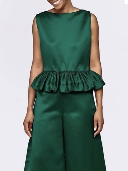 

Plain Loose Simple Sleeveless Tank, Green, Tanks and Camis