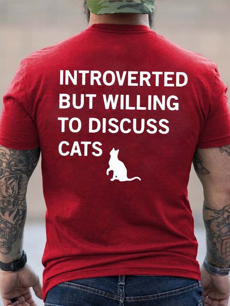 

Men Cat Letter Printing Casual T-Shirt, Red, T-shirts