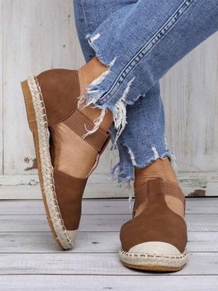 

Linen Straw Fisherman's Roman Sandals, Brown, Flats