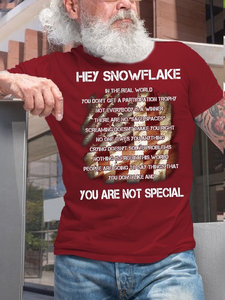 

Hey Snowflake You Are Not Special Cotton Crew Neck Casual T-Shirt, Red, T-shirts