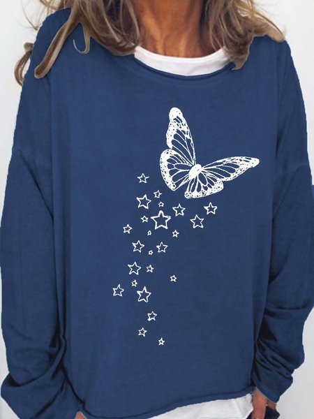 

Women Butterfly Star Printing Loose Animal Sweatshirt, Deep blue, Hoodies&Sweatshirts