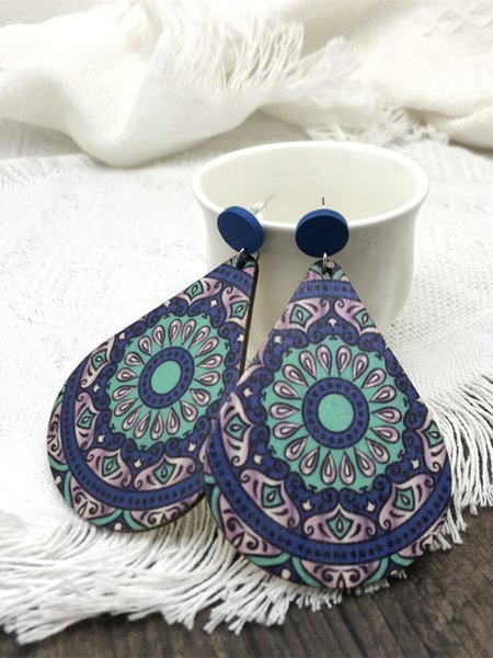 

Vintage Resort Wood Ethnic Pattern Mandala Earrings, Blue, Earrings