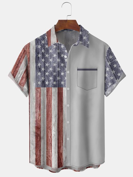 

Men's American Flag Graphic Print Short Sleeve Shirt, Blue, Men's Floral shirt