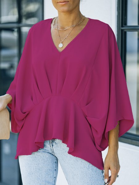 

Simple V Neck Regular Fit Top, Rose red, Blouses and Shirts