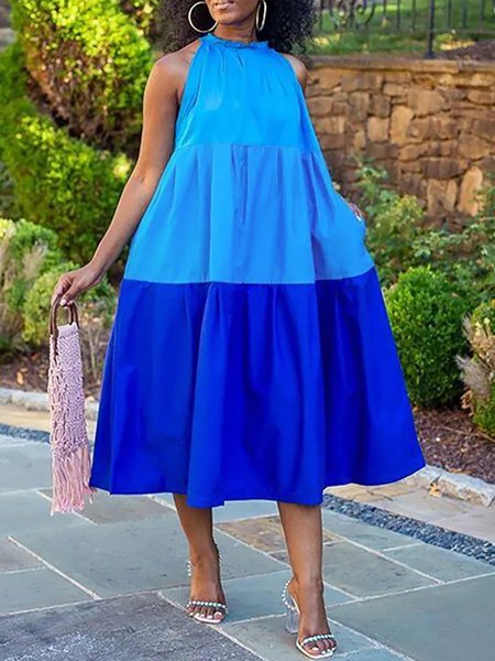 

Casual Sleeveless Color Block Midi Dress, Blue, Midi Dresses