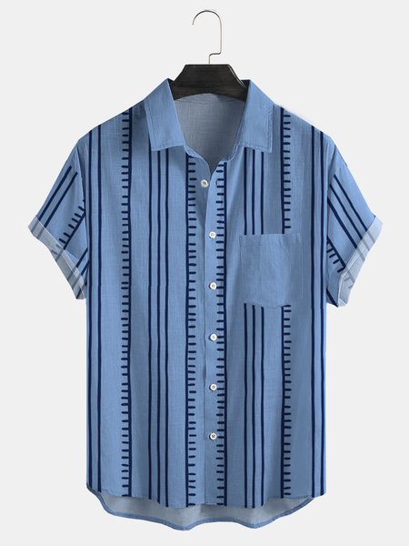 

Cotton Linen Striped Casual Short Sleeve Shirt, Blue, Men's Floral shirt
