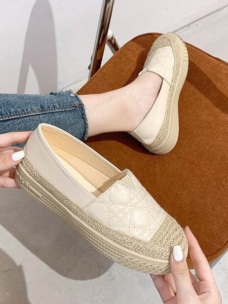 

Breathable Lightweight Woven Platform Fisherman's Shoes, Beige, Flats