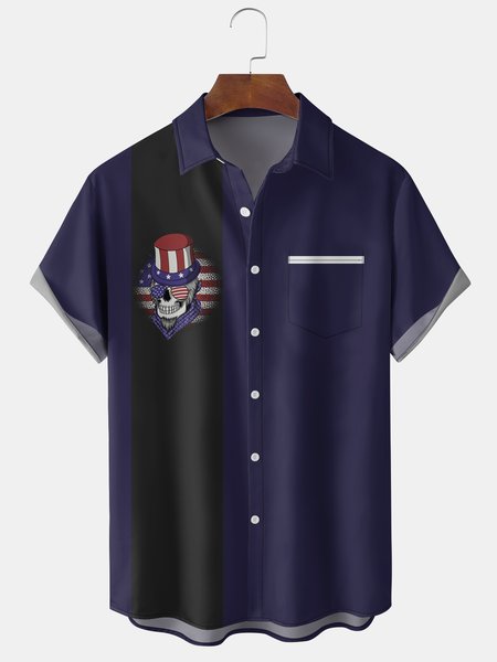

Men's American Flag Graphic Print Short Sleeve Shirt, Blue, Men's Floral shirt