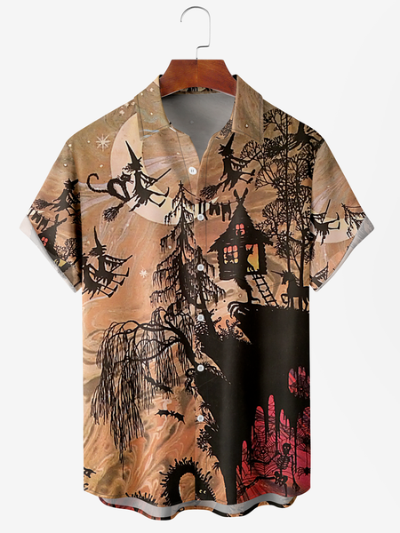 

Men's Halloween Print Anti-Wrinkle Moisture Wicking Fabric Fashion Hawaiian Lapel Short Sleeve Shirts, Khaki, Men's Floral shirt