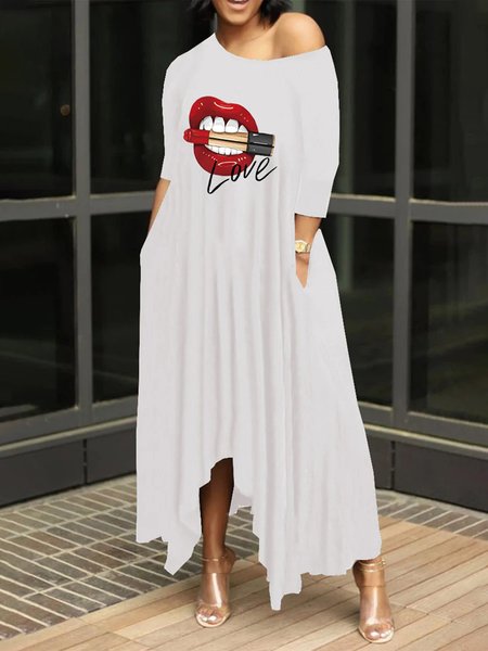

Casual Crew Neck Loosen Midi Dress, White, Midi Dresses