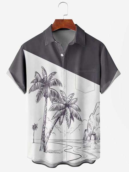 

Men's Ocean Coconut Print Anti-Wrinkle Moisture Wicking Fabric Fashion Hawaiian Lapel Short Sleeve Shirts, White, Men's Floral shirt
