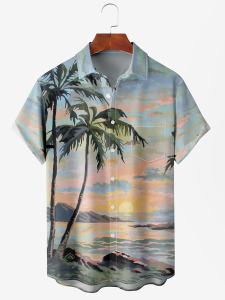 

Men's Ocean Coconut Print Anti-Wrinkle Moisture Wicking Fabric Fashion Hawaiian Lapel Short Sleeve Shirts, Blue, Men's Floral shirt