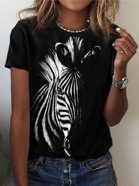 

Casual Color Block Zebra T-Shirt, Black, T-Shirts