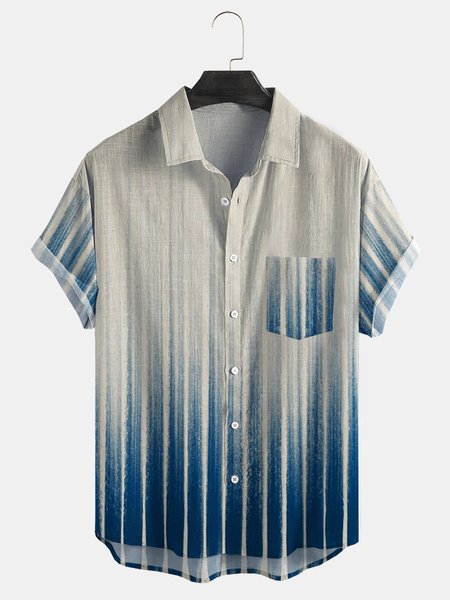 

Cotton Linen Striped Casual Short Sleeve Shirt, Blue, Men's Floral shirt