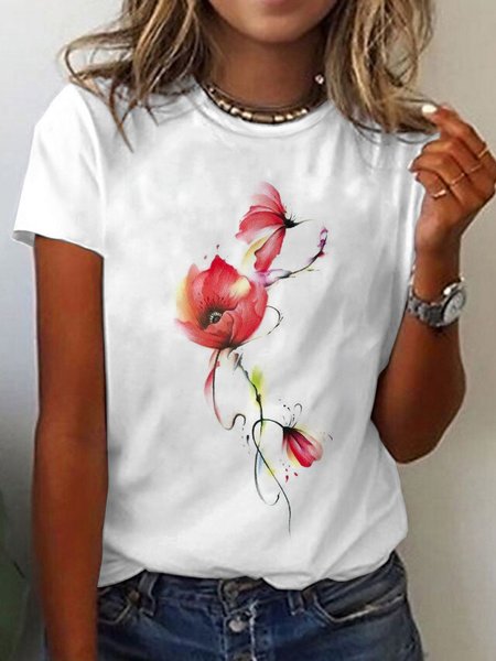 

Regular Fit Floral Crew Neck T-Shirt, White, T-Shirts