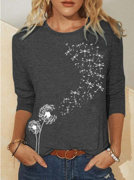 

Floral Cotton-Blend Crew Neck Top, Deep gray, T-Shirts