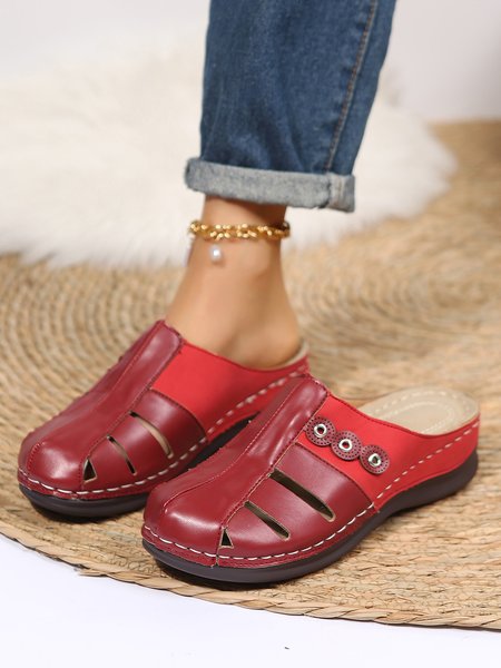 

Air-Eyed Hollow Vintage Casual Slippers, Red, Sandals & Slippers