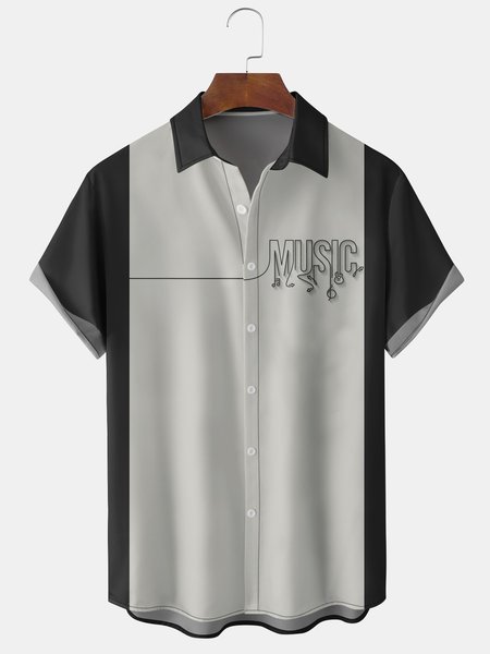 

Men's Musical Notes Graphic Print Short Sleeve Shirt, Black, Men's Floral shirt